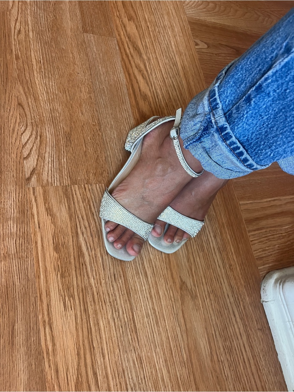 Sparkle Strap Heel Sandals in Silver
